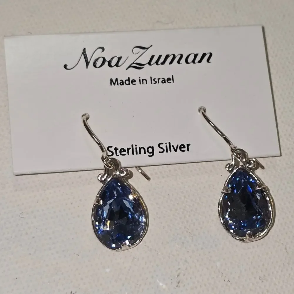 Noa Zuman Sterling Silver Filigree‎ Teardrop Swarovski Crystal Earrings New!